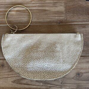 Rebecca Norman Ivory Sting Ray Leather Crescent Gold Bracelet Evening Clutch Bag